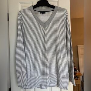 Gray Striped V-Neck Sweater